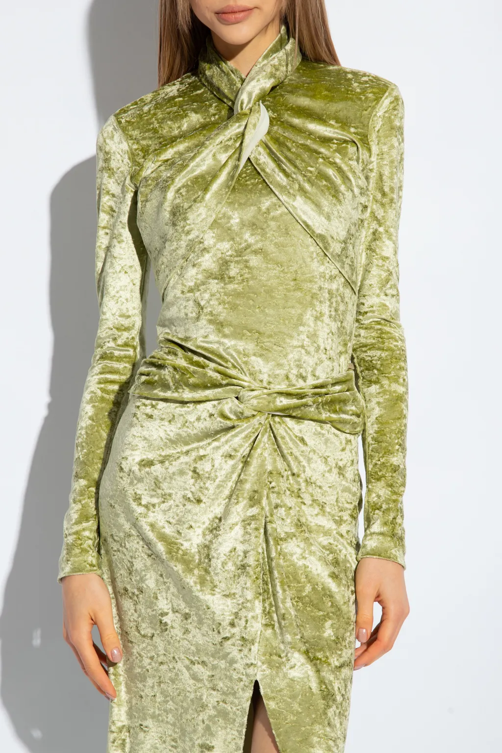 Nanushka Iride Twist-Front Crushed Velvet Top