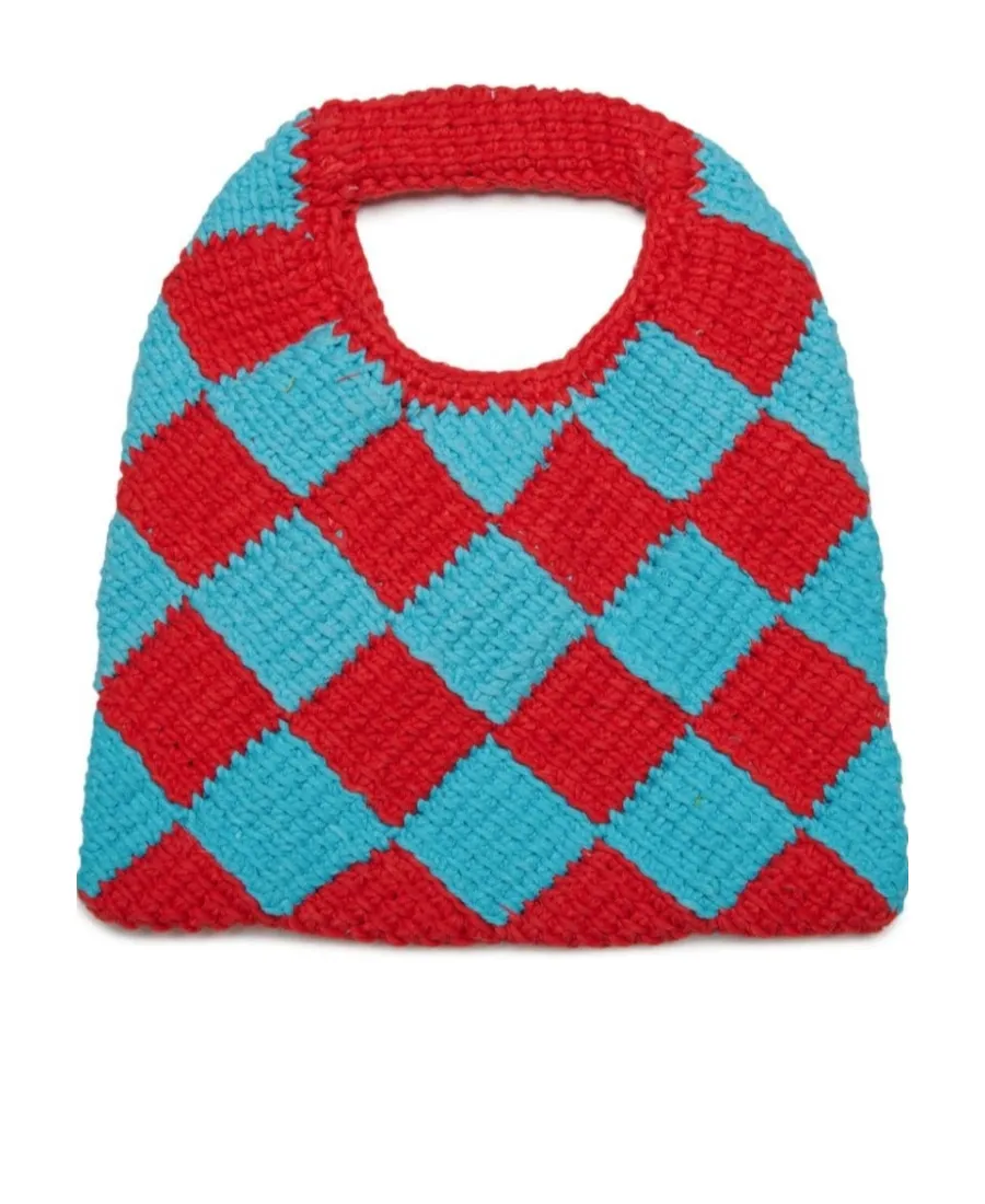 Marni Kids Logo Patch Checked Crochet Shoulder Bag