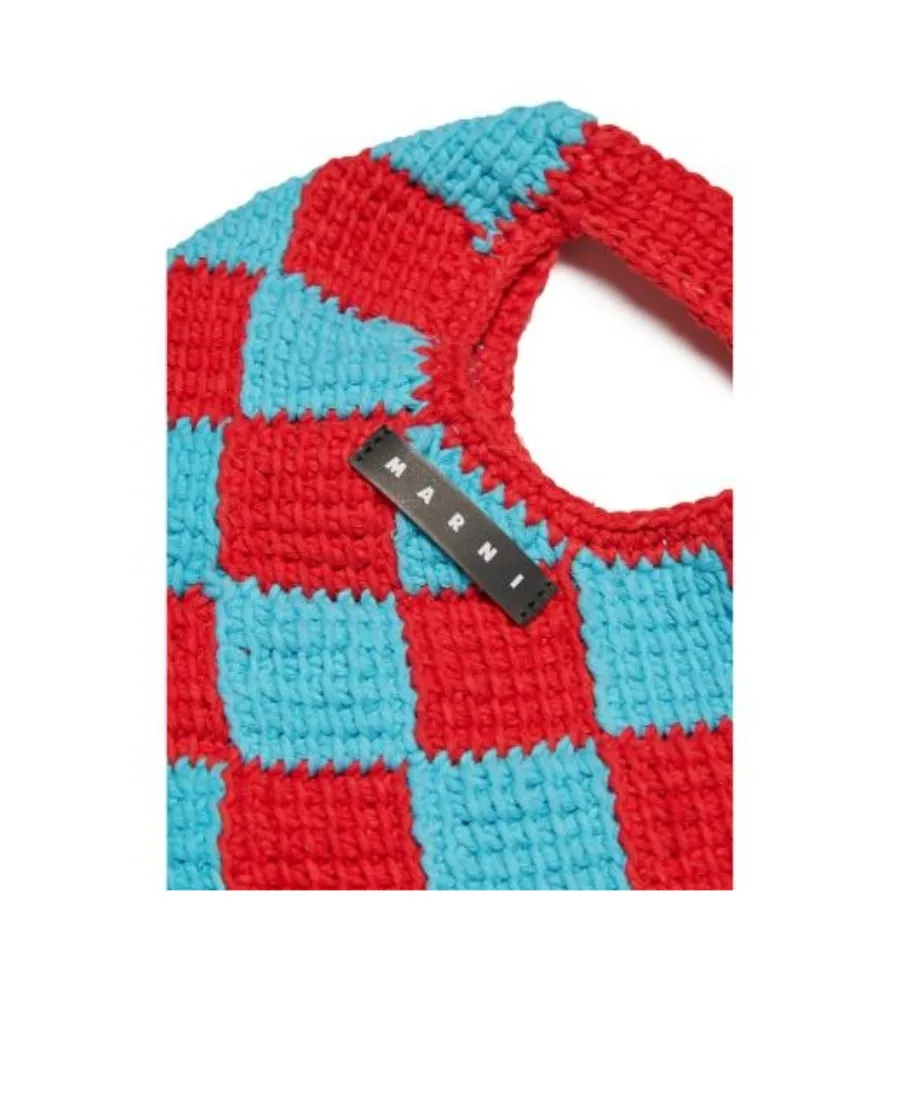 Marni Kids Logo Patch Checked Crochet Shoulder Bag