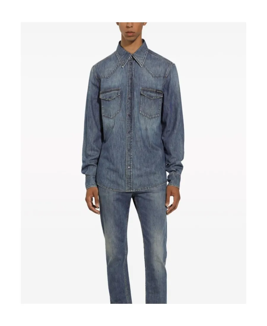 Dolce & Gabbana Logo Plaque Denim Shirt