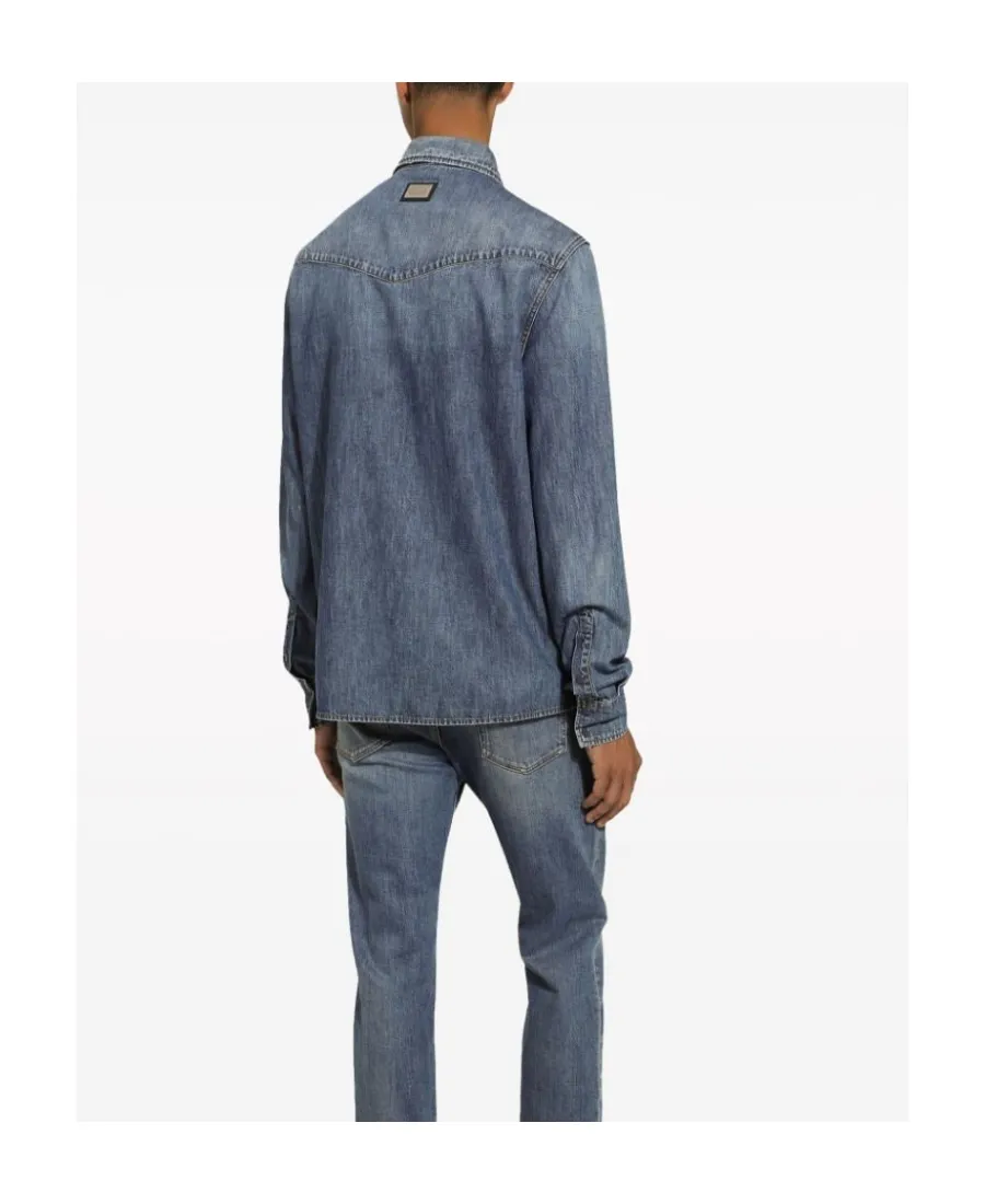 Dolce & Gabbana Logo Plaque Denim Shirt
