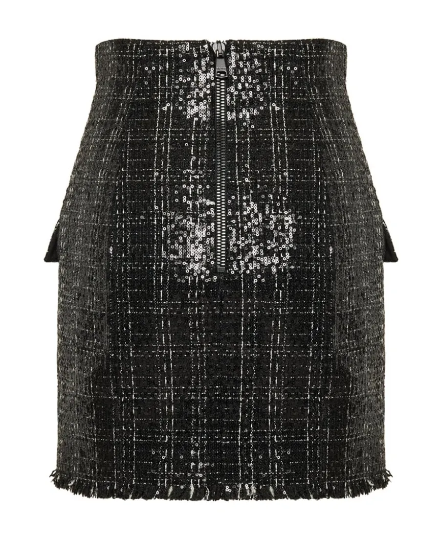 Balmain Frayed Hem Sequinned Tweed Miniskirt