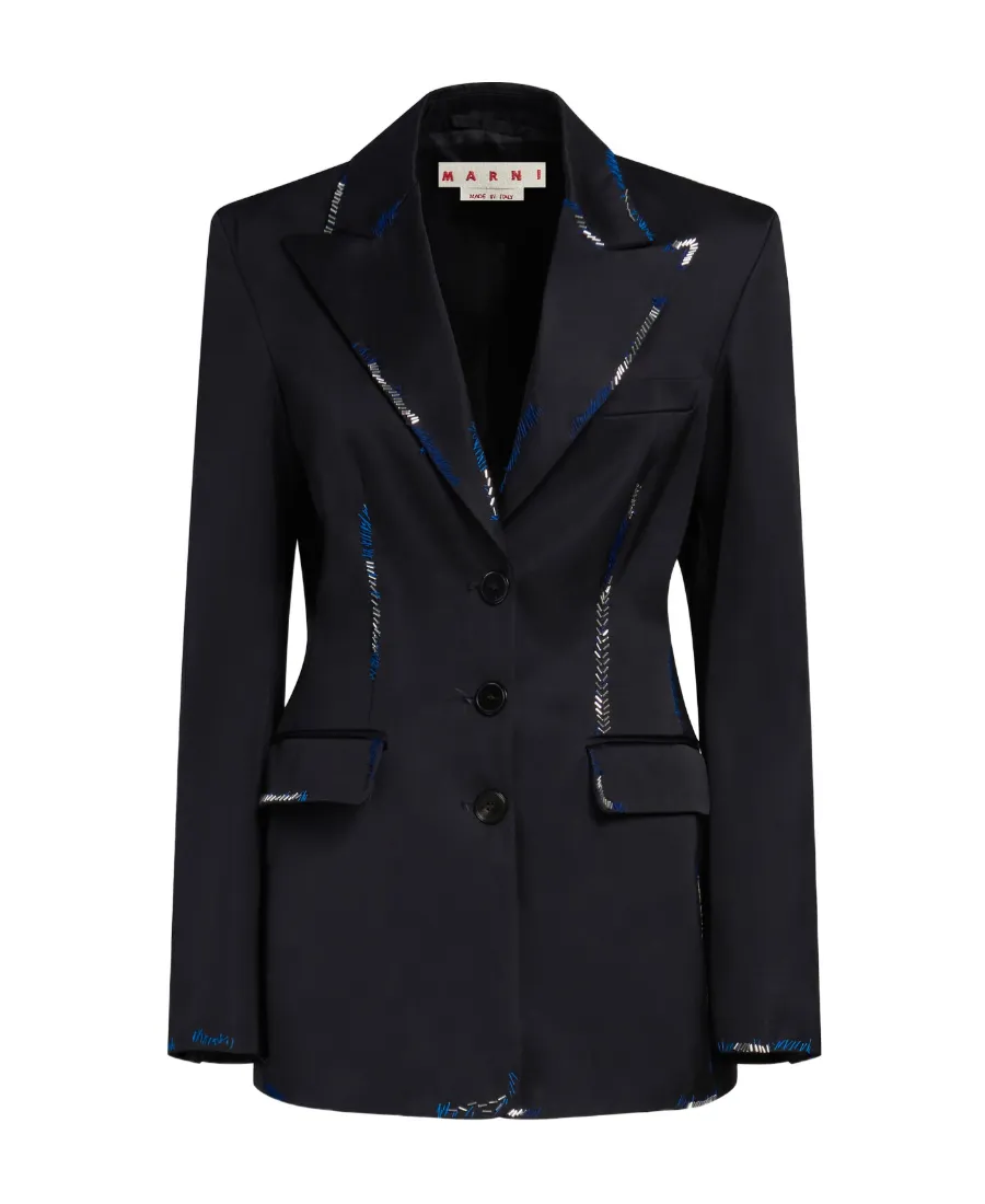 Black Duchesse Satin Jacket With Bead Mending