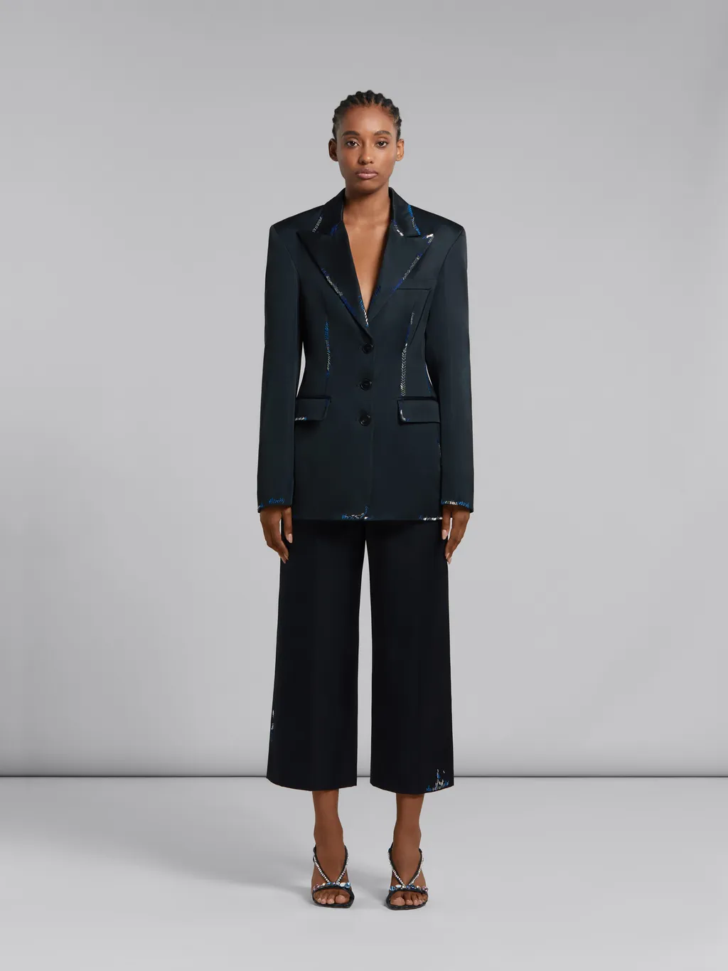 Black Duchesse Satin Jacket With Bead Mending