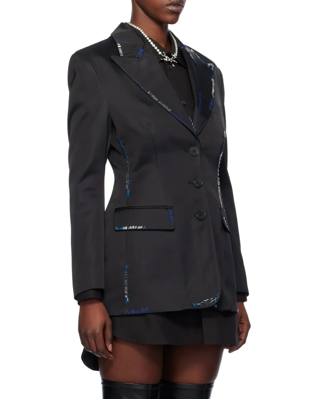 Black Duchesse Satin Jacket With Bead Mending