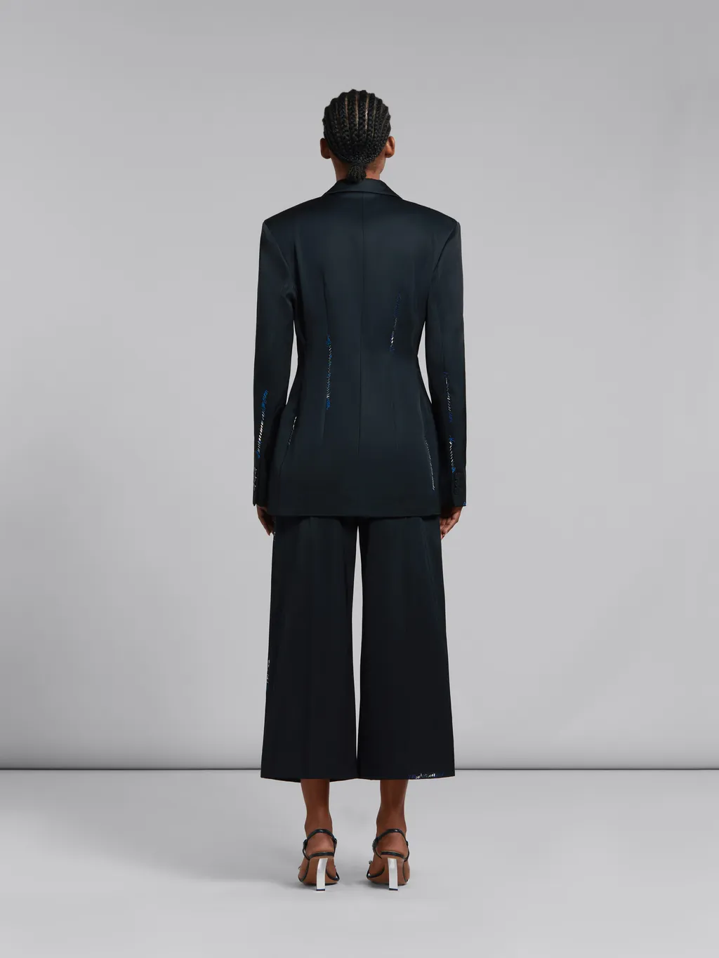 Black Duchesse Satin Jacket With Bead Mending