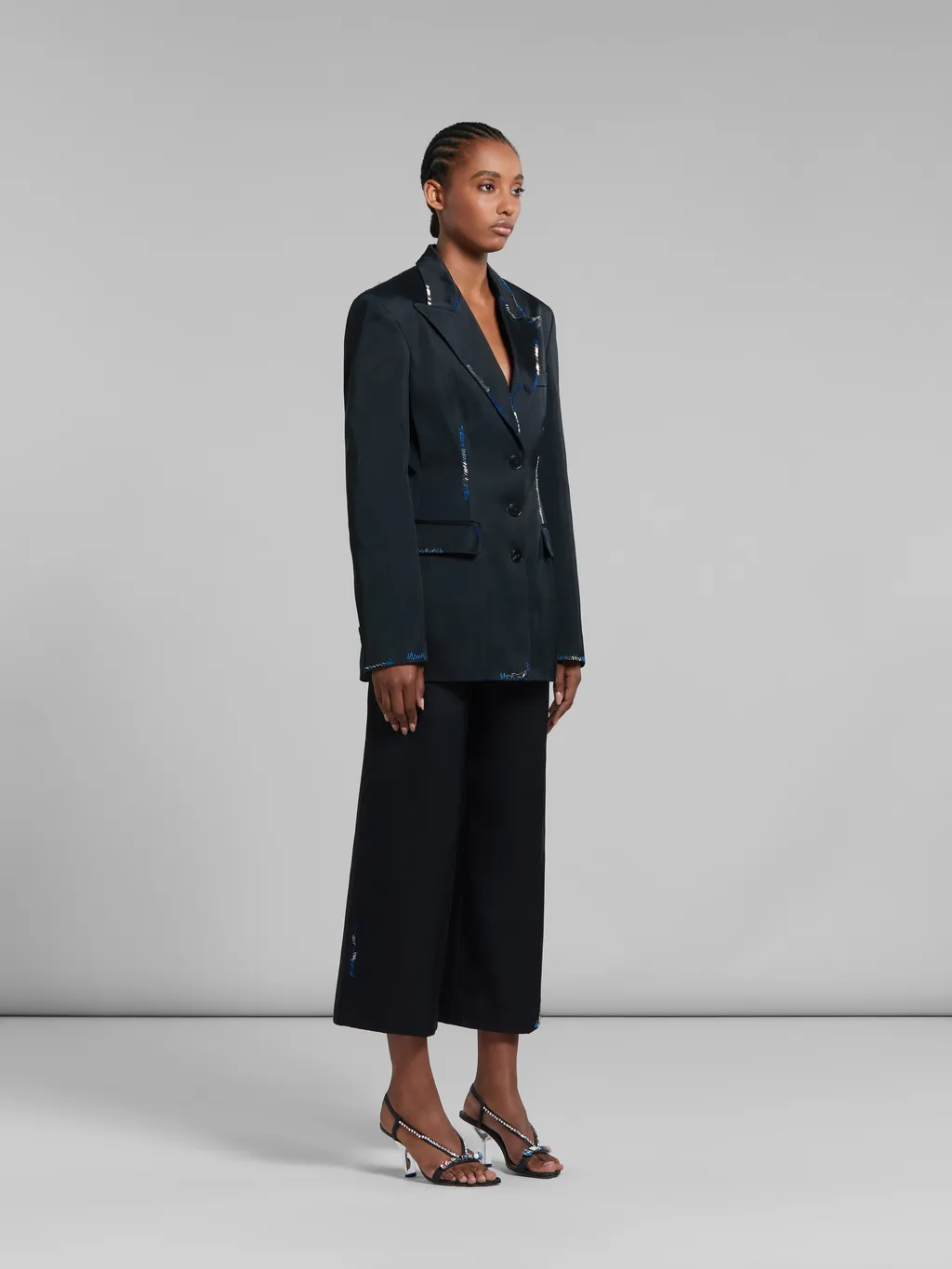Black Duchesse Satin Jacket With Bead Mending