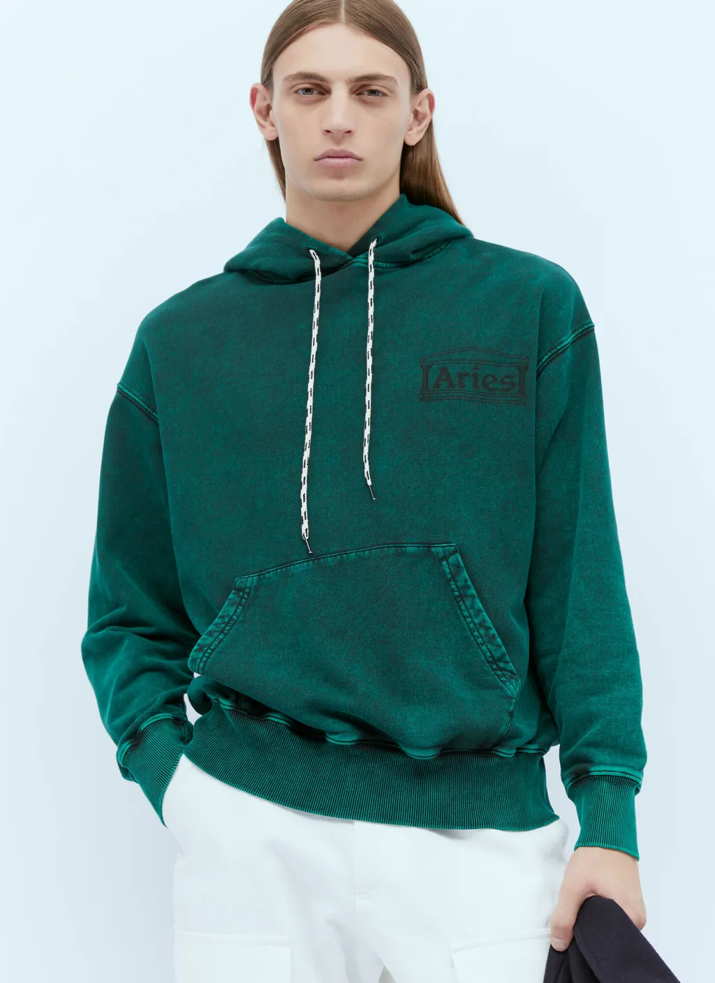 Logo-Print Distressed-Finish Cotton Hoodie