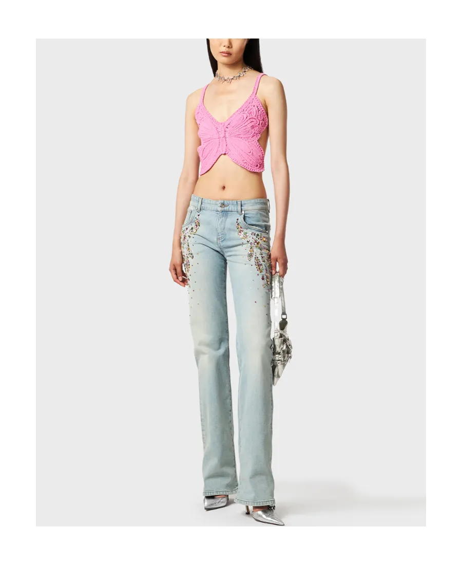 Blumarine Butterfly Cut-Out Detailed Cropped Top
