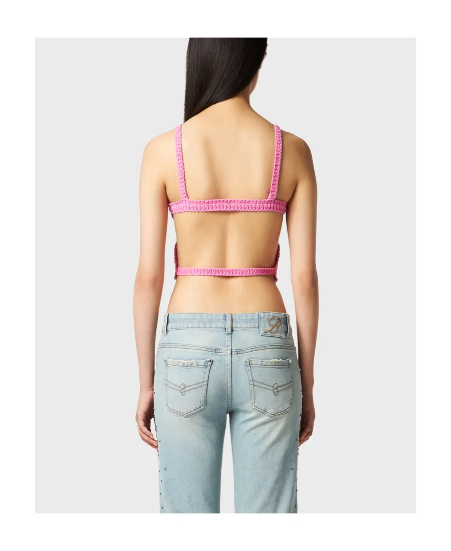 Blumarine Butterfly Cut-Out Detailed Cropped Top