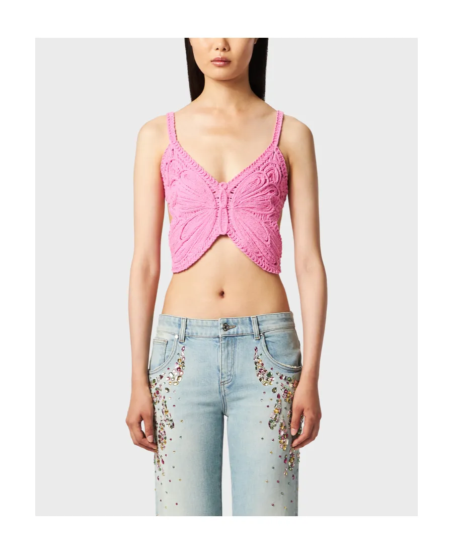 Blumarine Butterfly Cut-Out Detailed Cropped Top