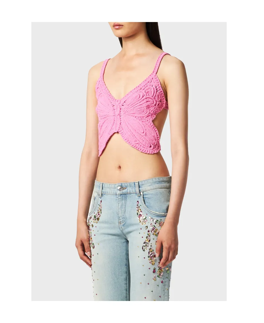 Blumarine Butterfly Cut-Out Detailed Cropped Top