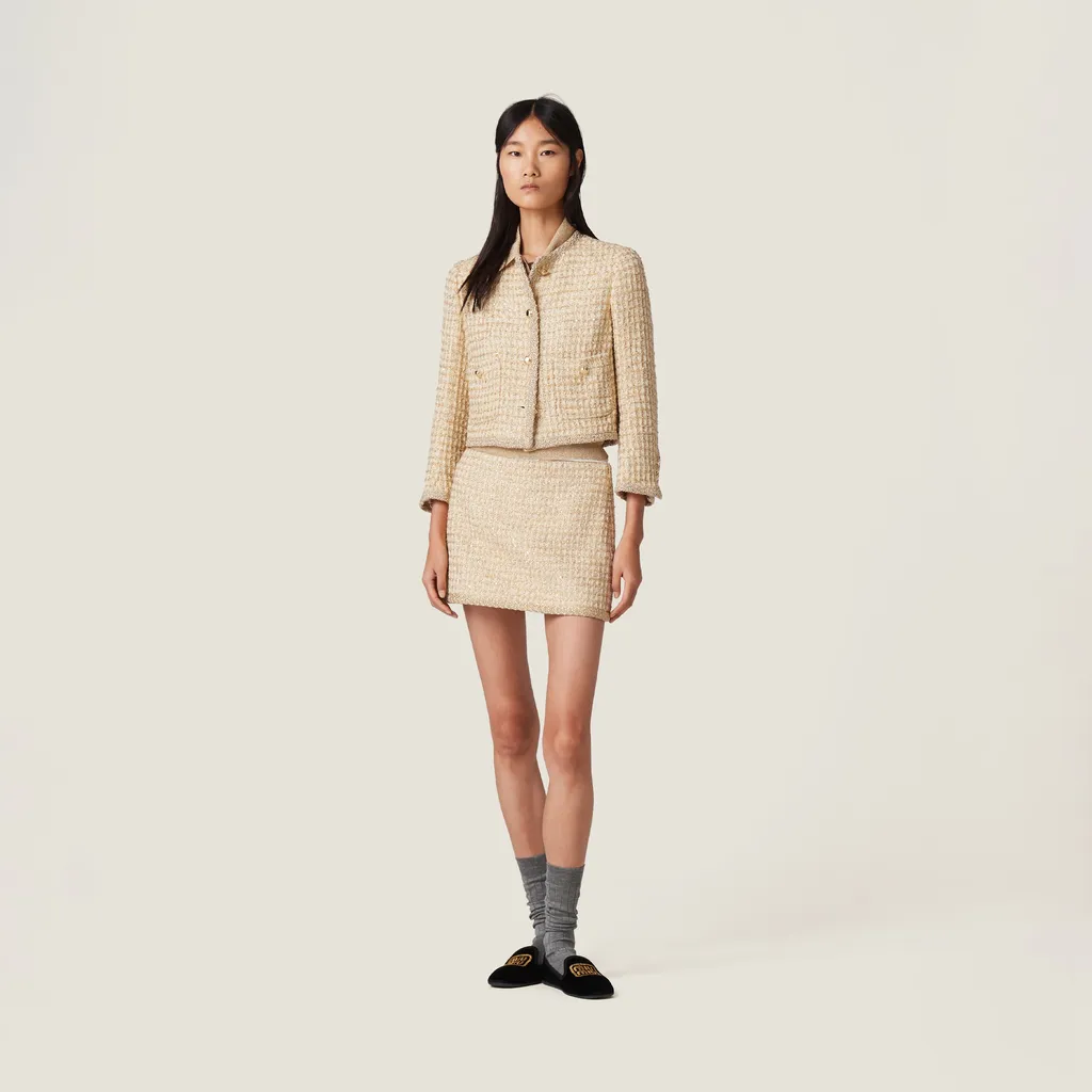 Miu Miu Logo-Patch Sequined Tweed Mini Skirt