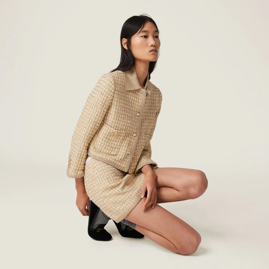 Miu Miu Logo-Patch Sequined Tweed Mini Skirt