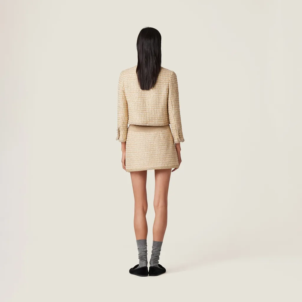 Miu Miu Logo-Patch Sequined Tweed Mini Skirt