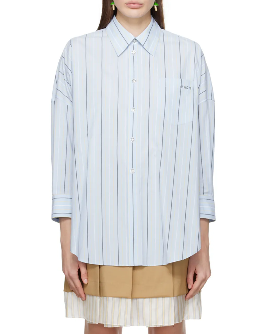 Marni Logo Embroidered Striped Shirt