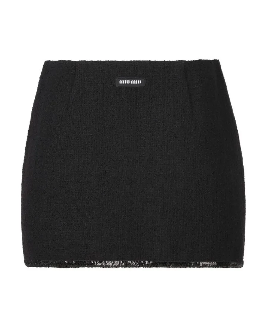 Wool Sequined Trimmed Skirt