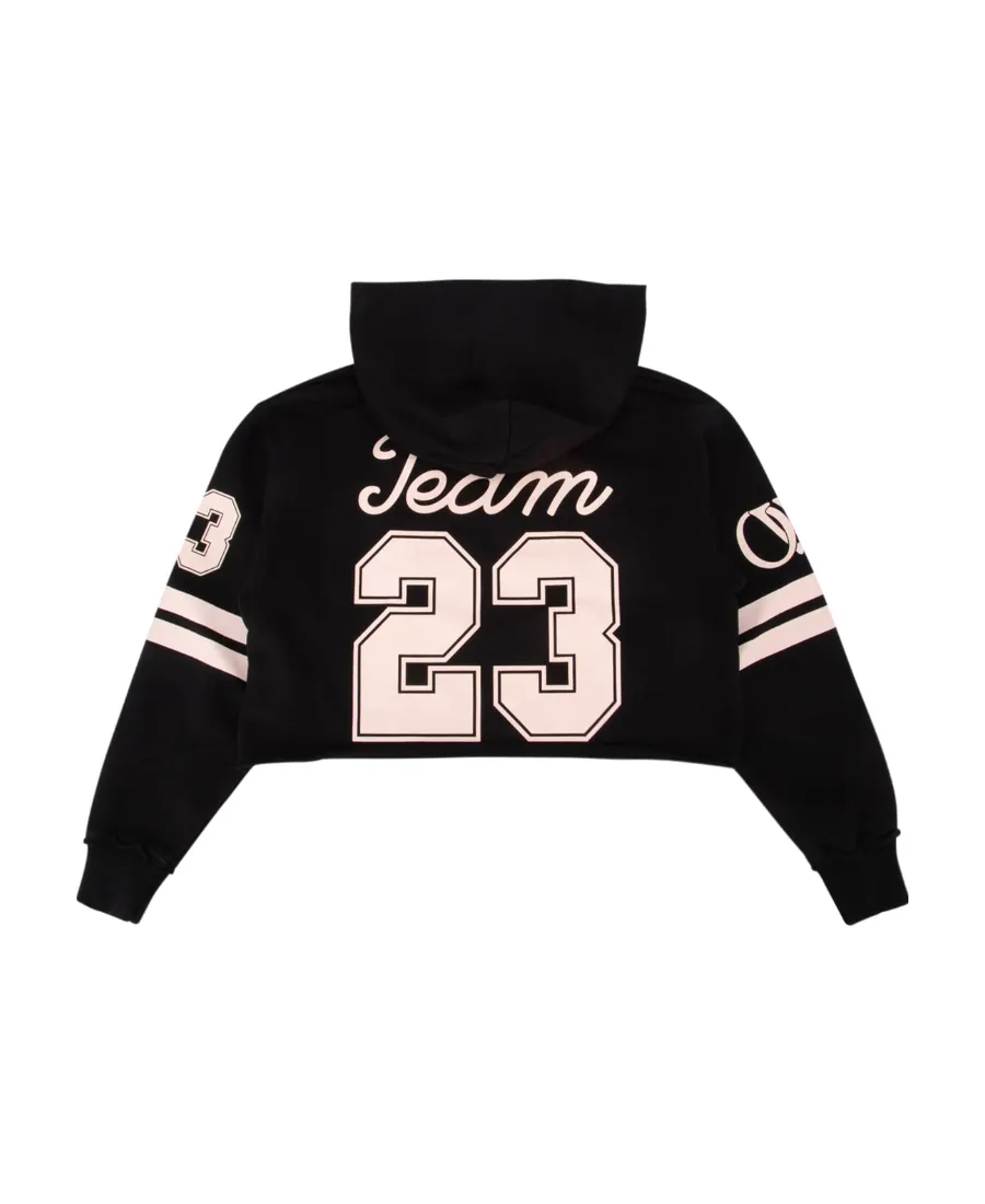 Off-White Kids Team 23 Logo Printed Cropped Hoodie