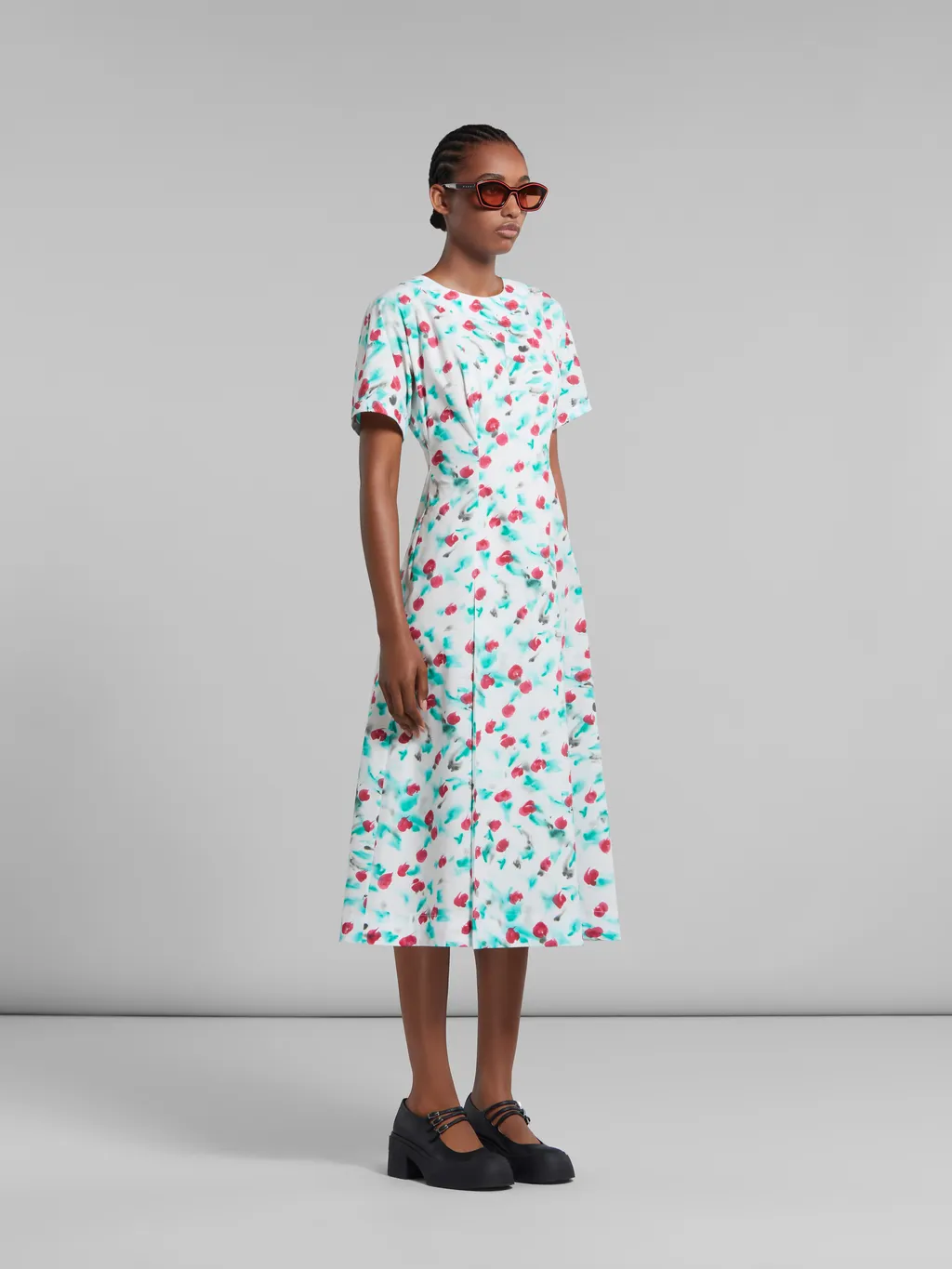 Marni Floral Printed Short-Sleeved Midi Dress