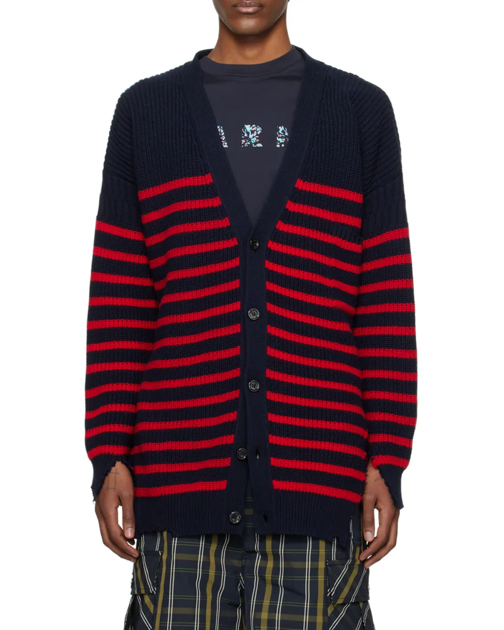 Marni Destroyed Striped Knit Cardigan