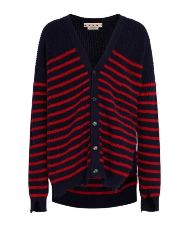 Marni Destroyed Striped Knit Cardigan