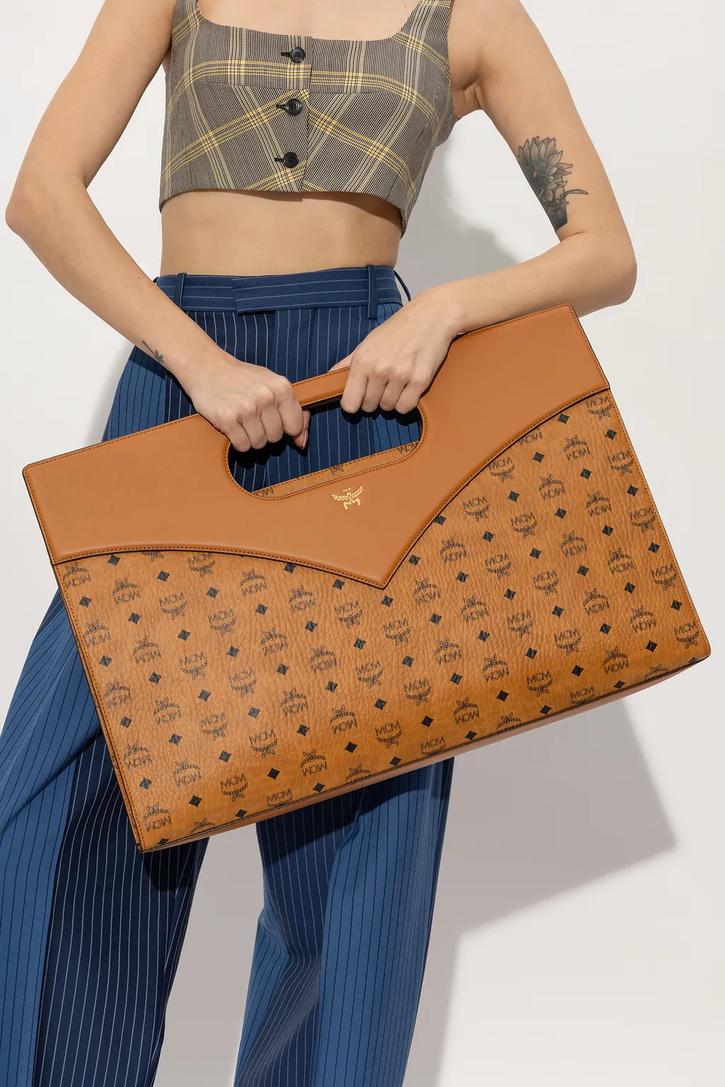 Mcm Diamond Logo Printed Shopper Bag