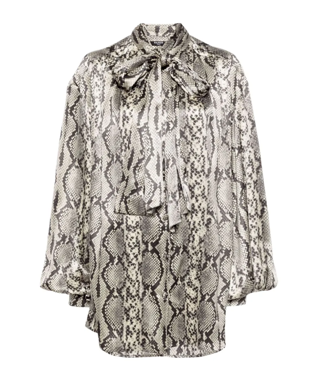 Snakeskin-Print Silk Blouse