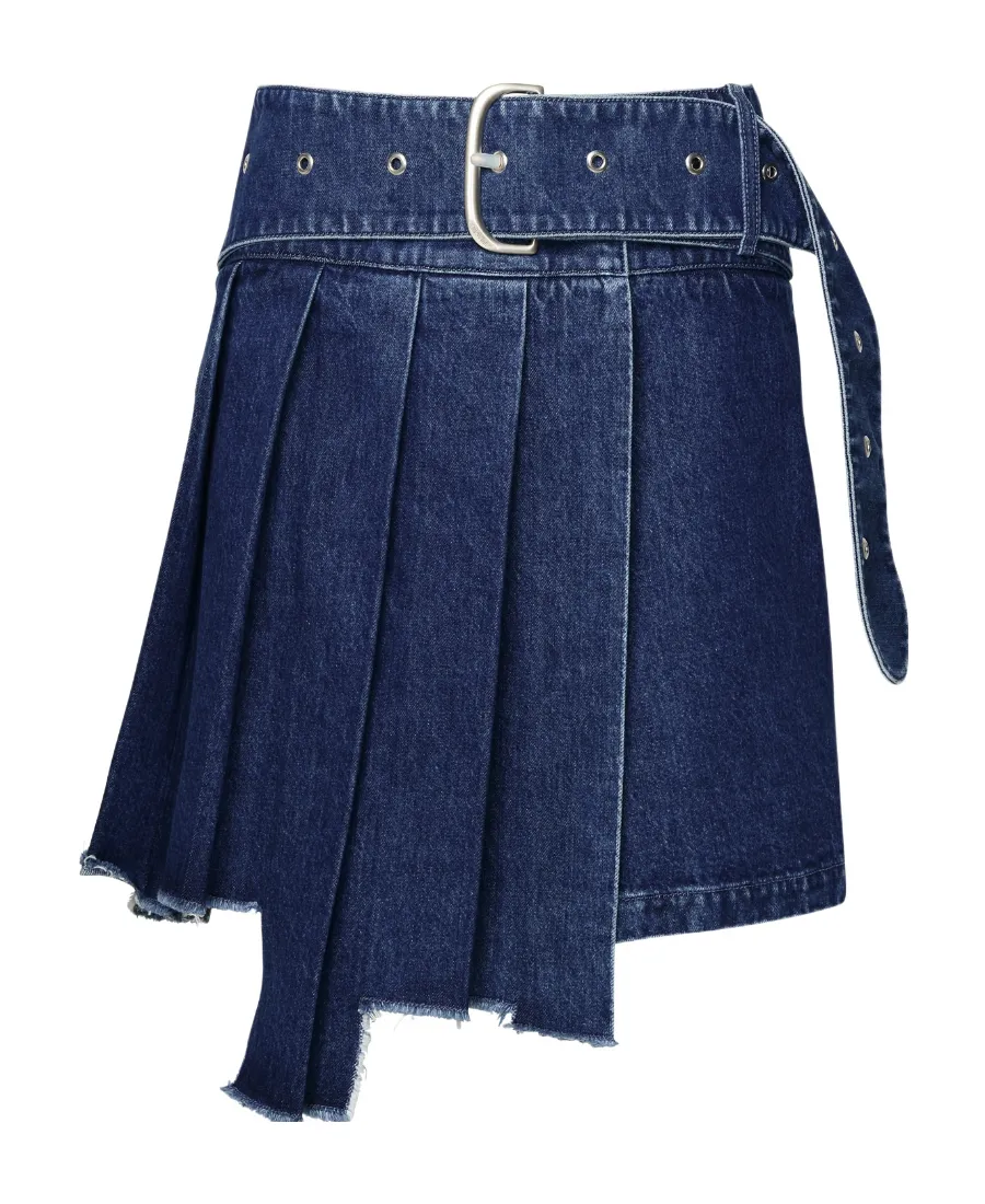 Off-White Belted Pleated Denim Skirt
