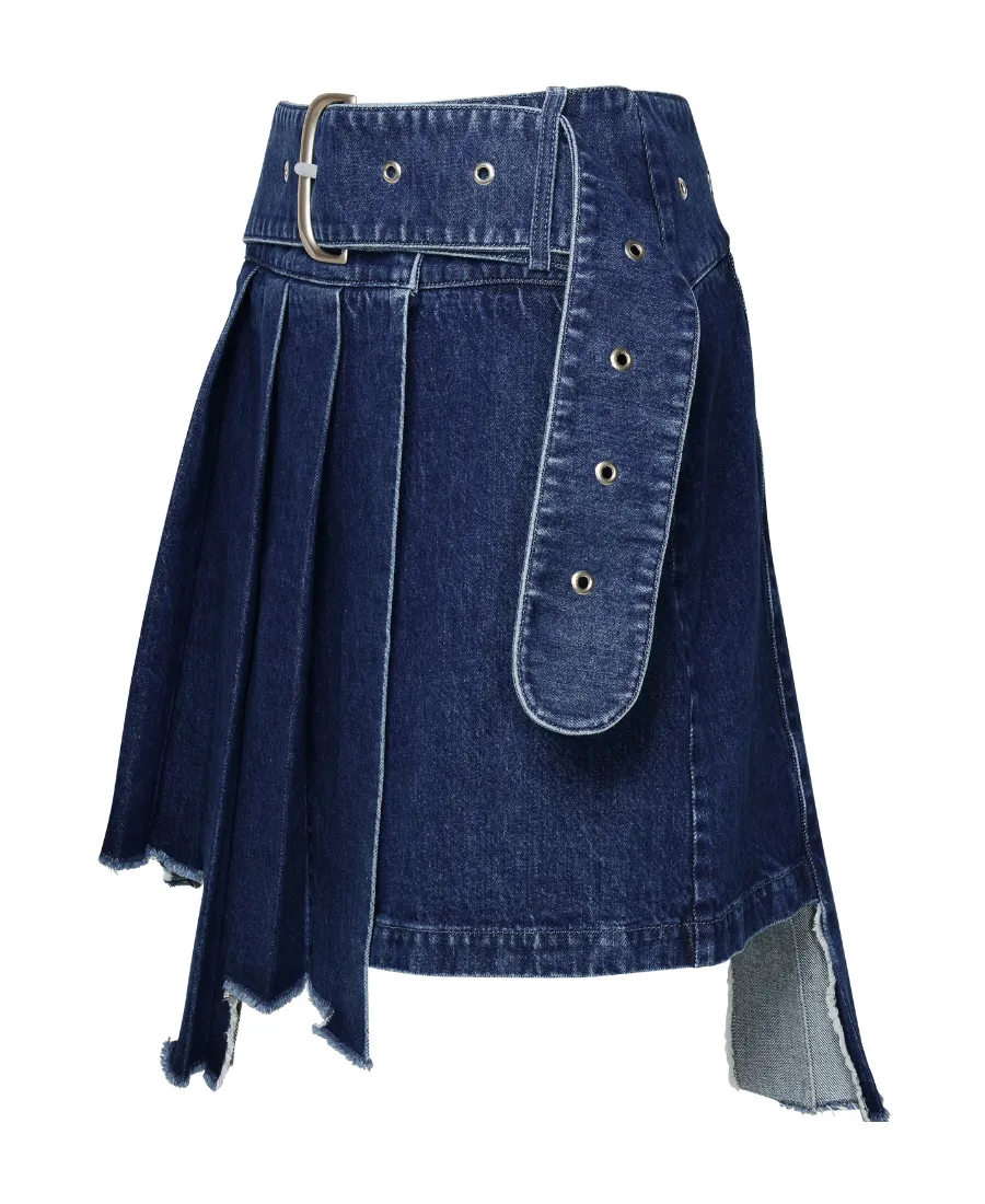 Off-White Belted Pleated Denim Skirt