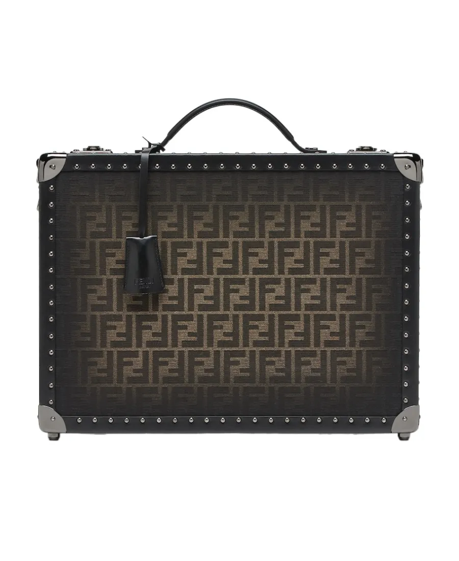 Brown Ff Fabric Suitcase
