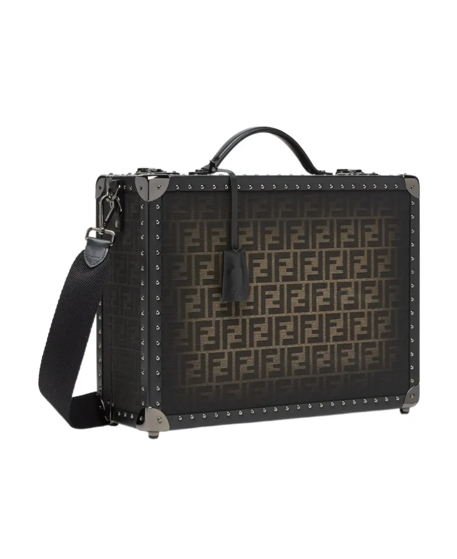 Brown Ff Fabric Suitcase