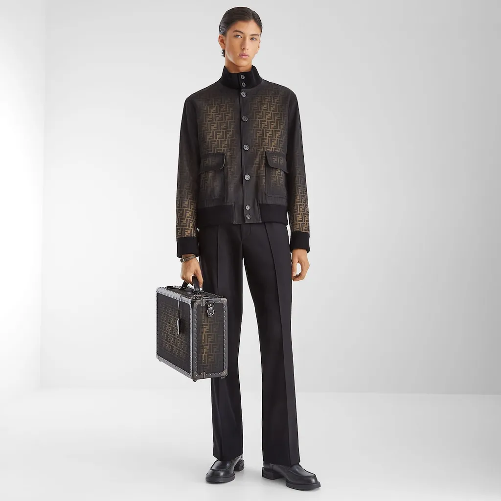 Brown Ff Fabric Suitcase