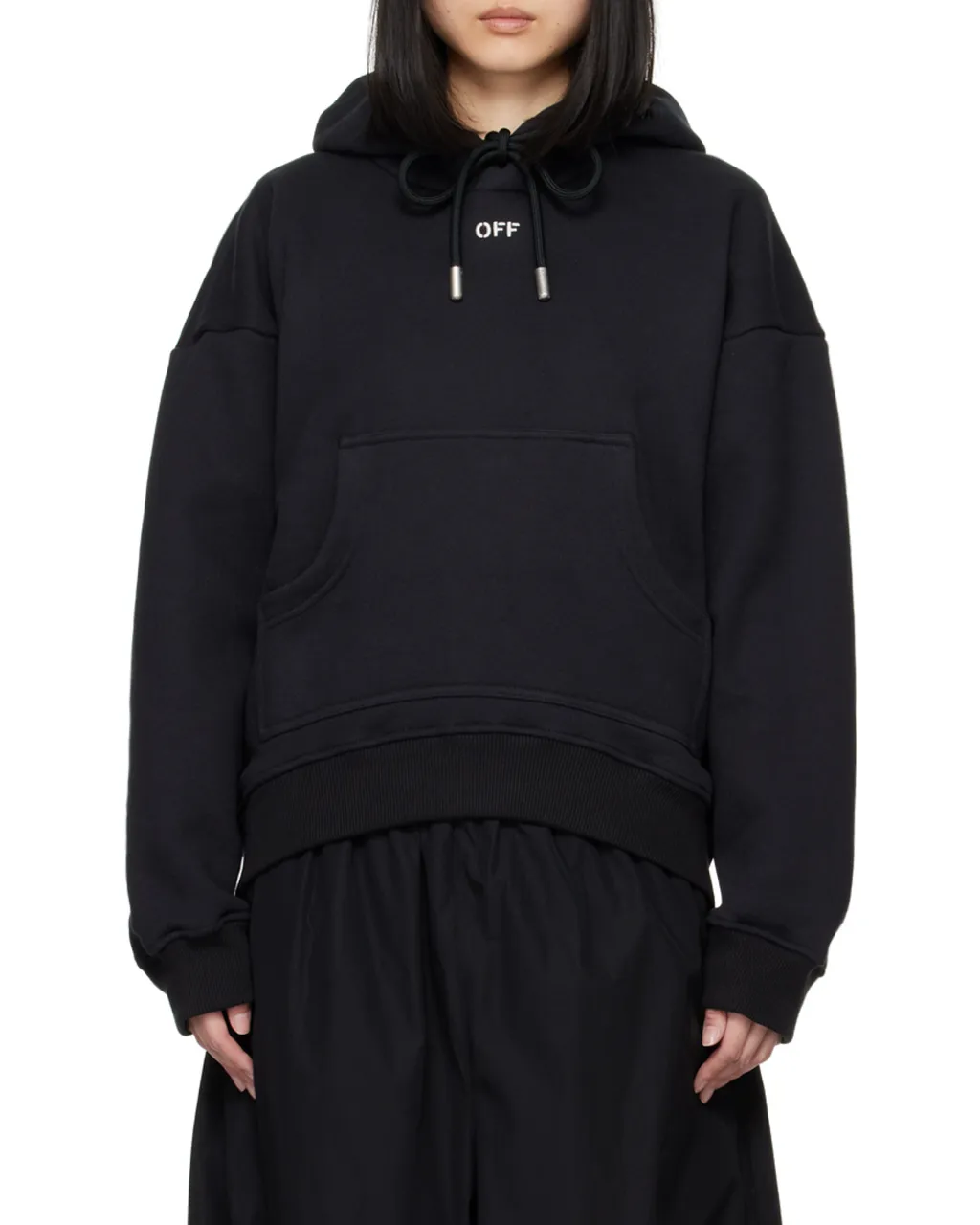 Off-White Drawstring Long-Sleeved Hoodie
