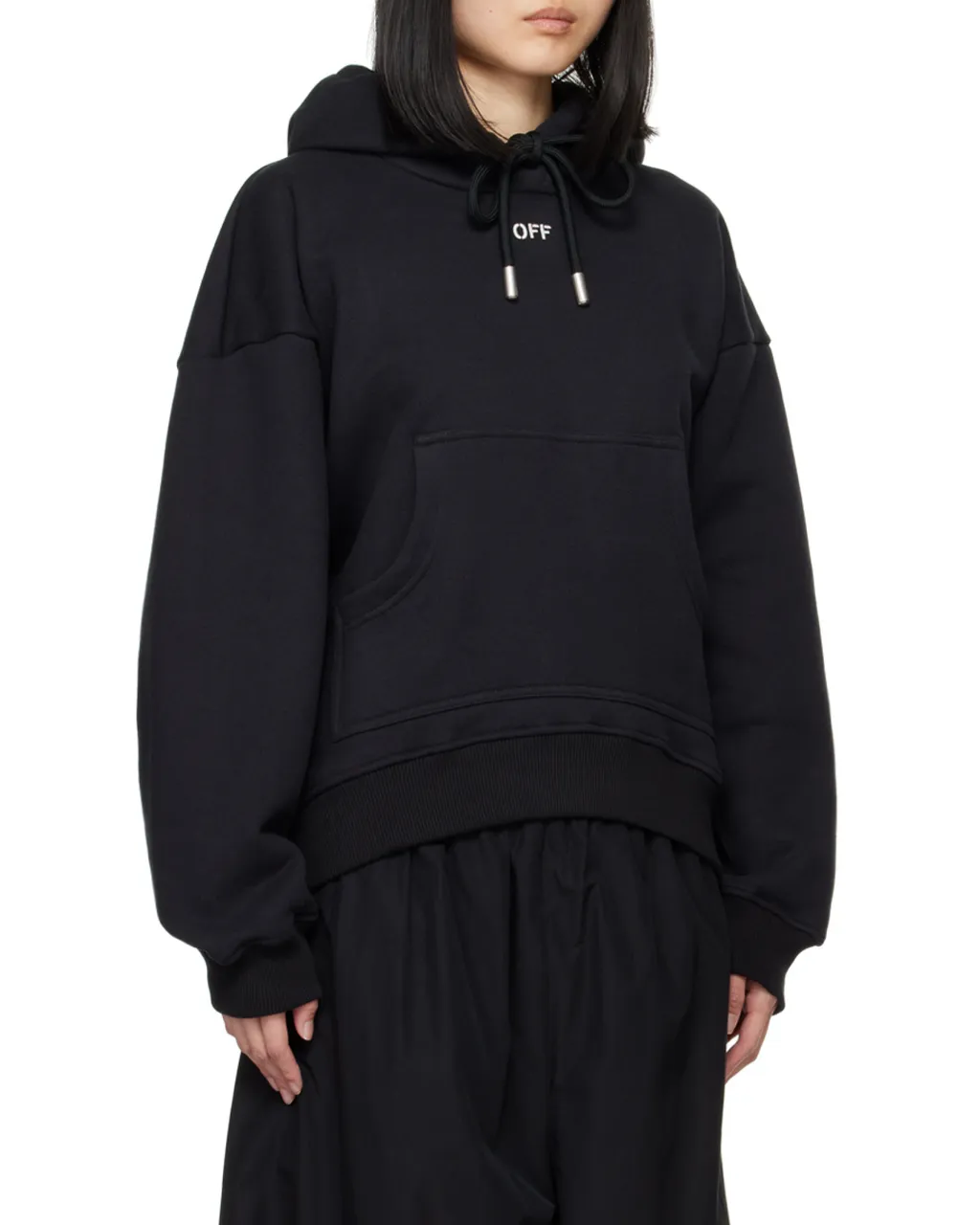 Off-White Drawstring Long-Sleeved Hoodie