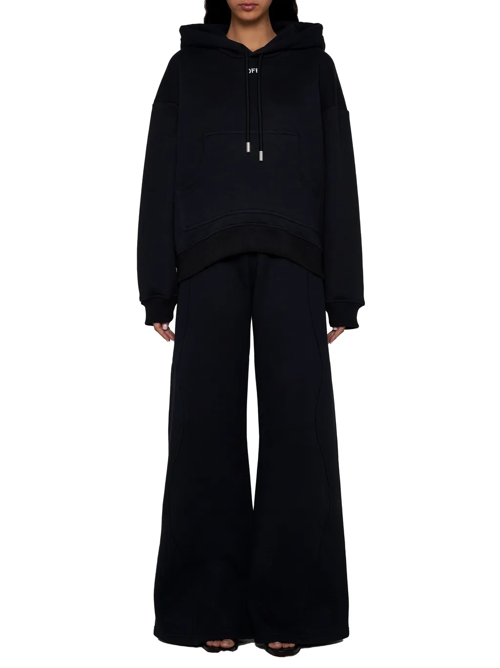 Off-White Drawstring Long-Sleeved Hoodie