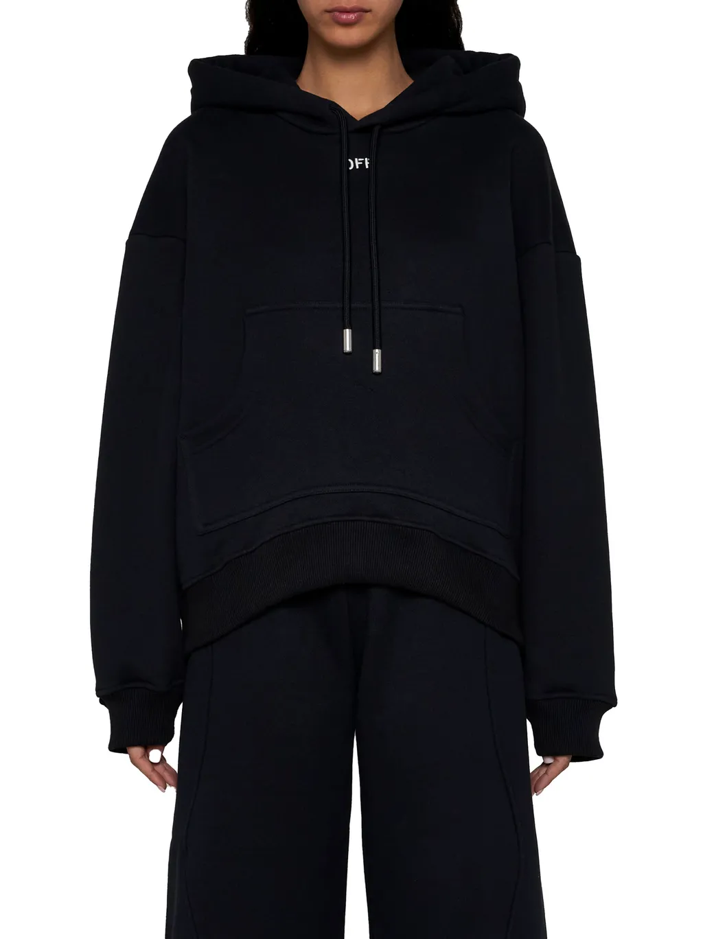 Off-White Drawstring Long-Sleeved Hoodie