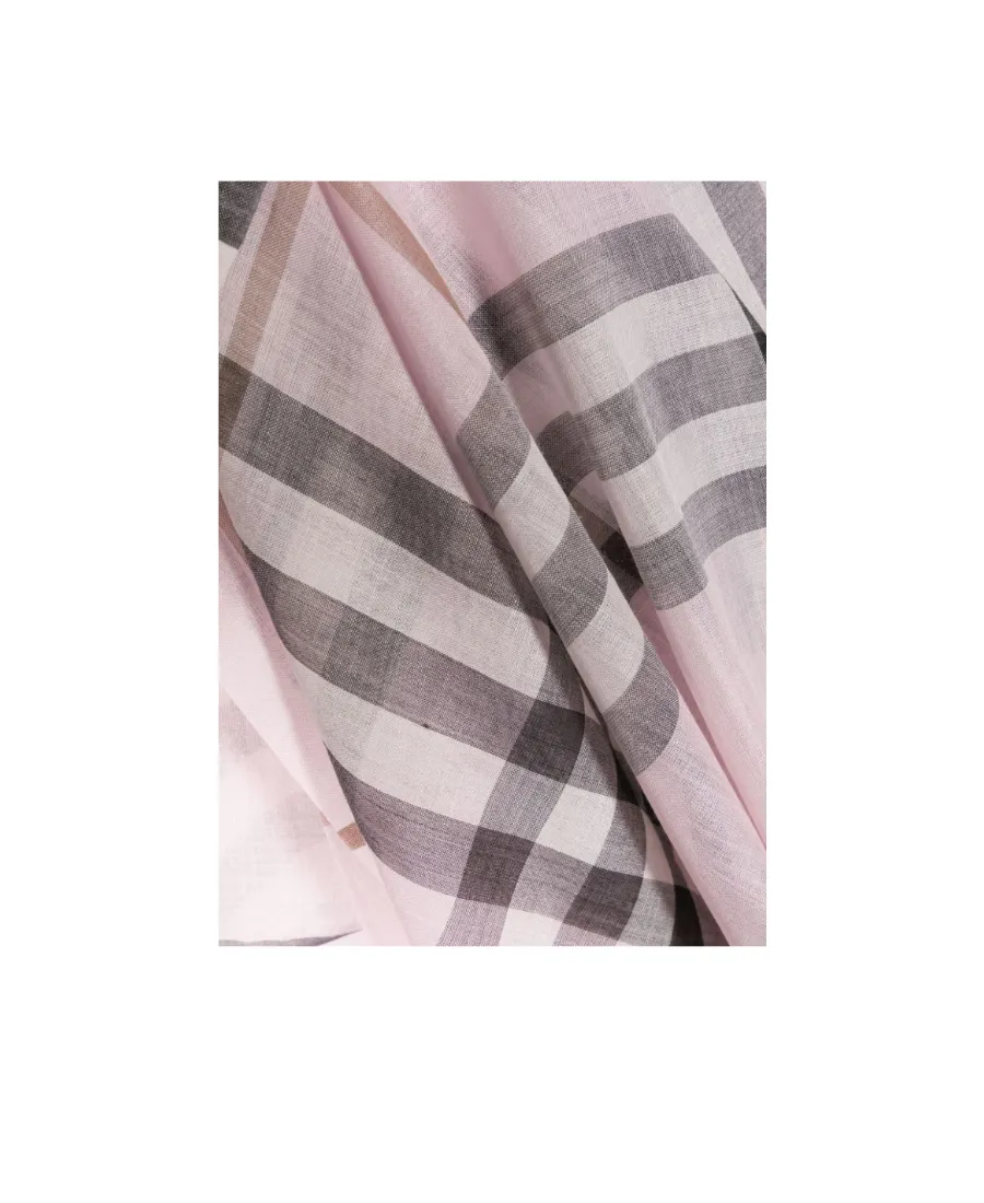 Burberry Check Detailed Frayed Edge Scarf