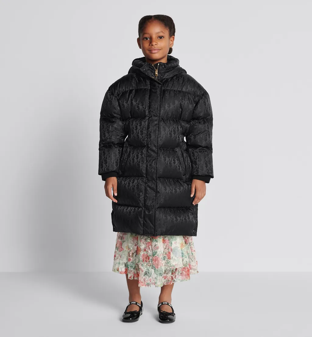 Baby Dior Allover Logo Printed Hooded Coat