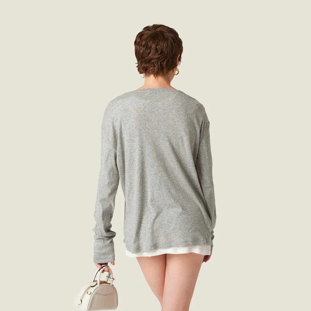 Long-Sleeved Ribbed Jersey T-Shirt