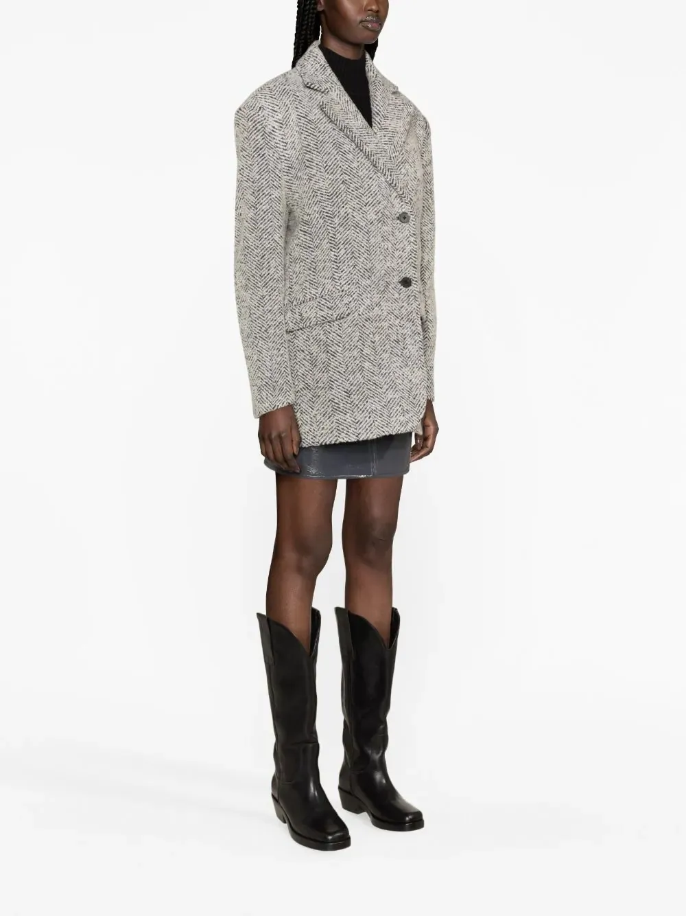 Herringbone Blended Short Coat