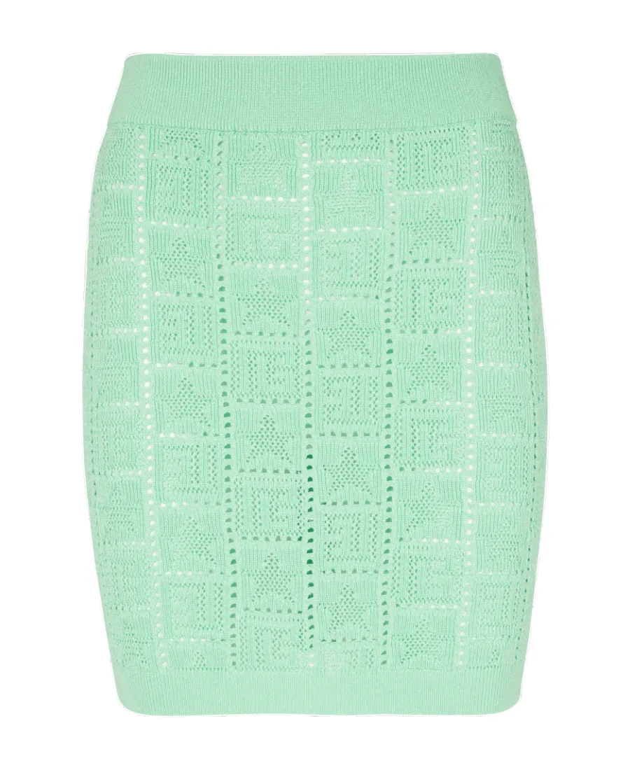 Balmain Openwork Monogram Knit Skirt