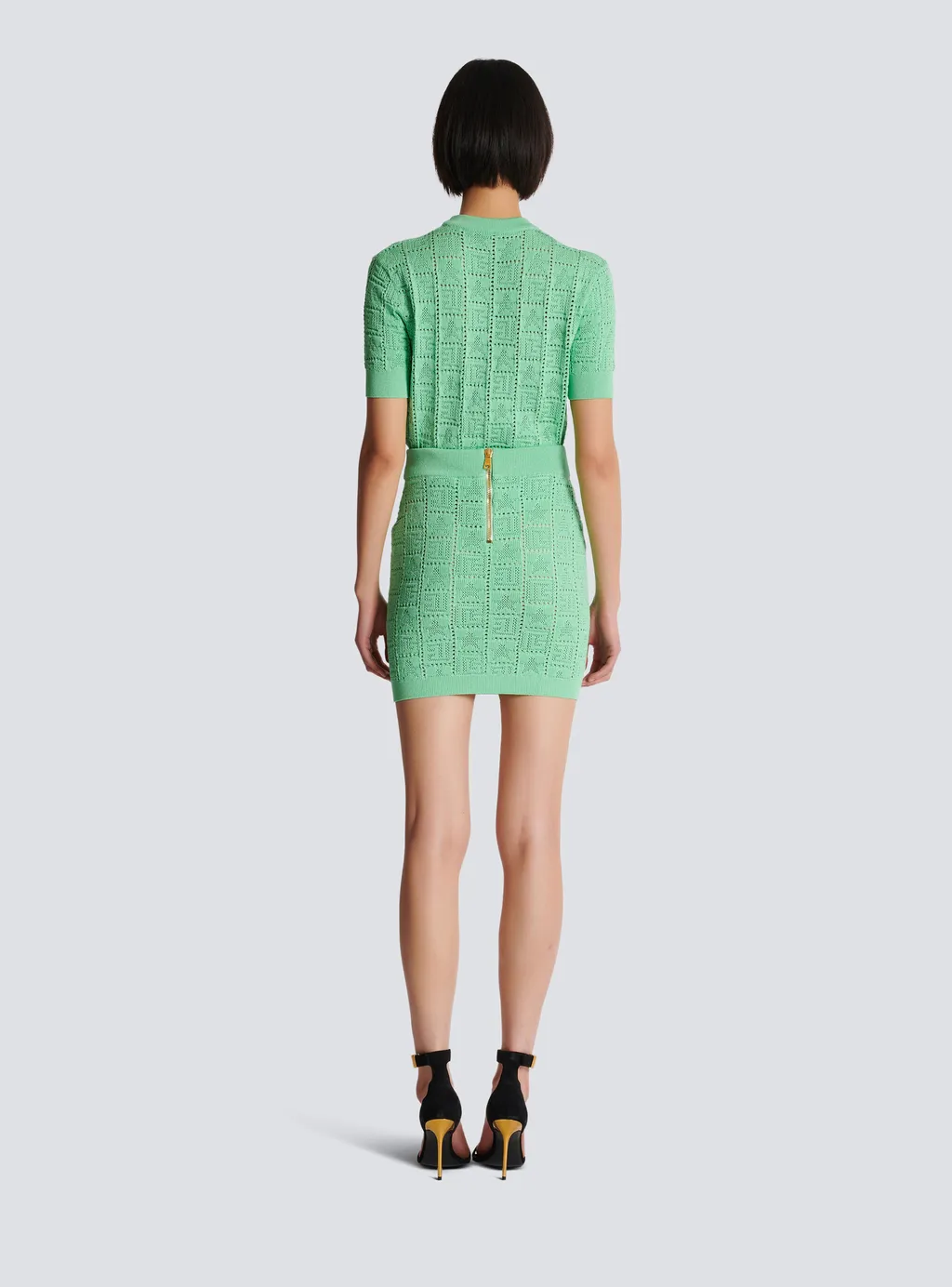 Balmain Openwork Monogram Knit Skirt