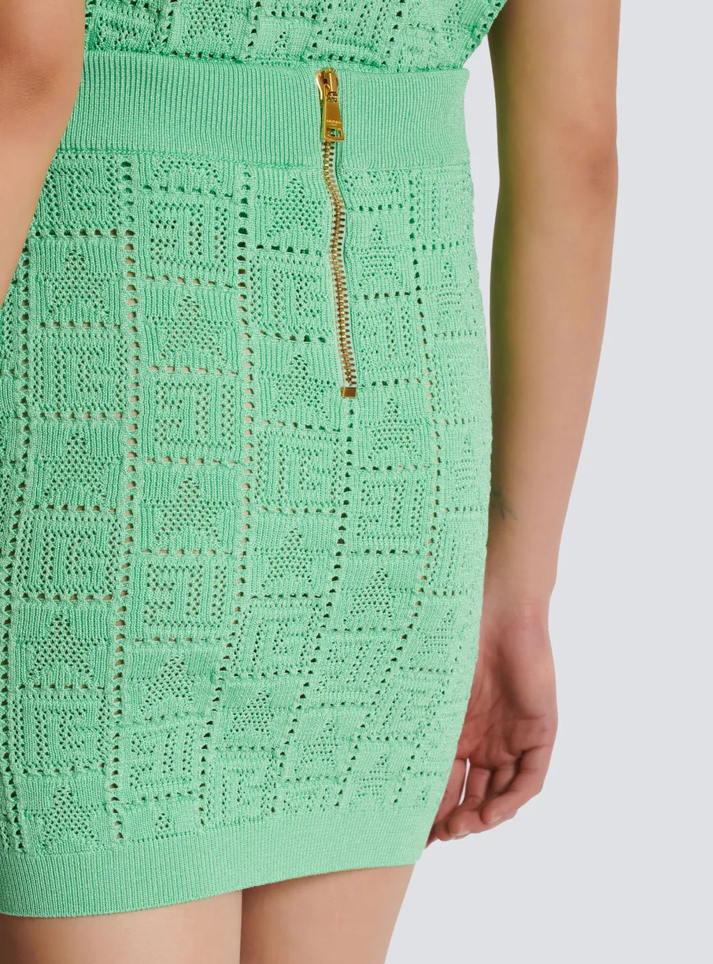 Balmain Openwork Monogram Knit Skirt