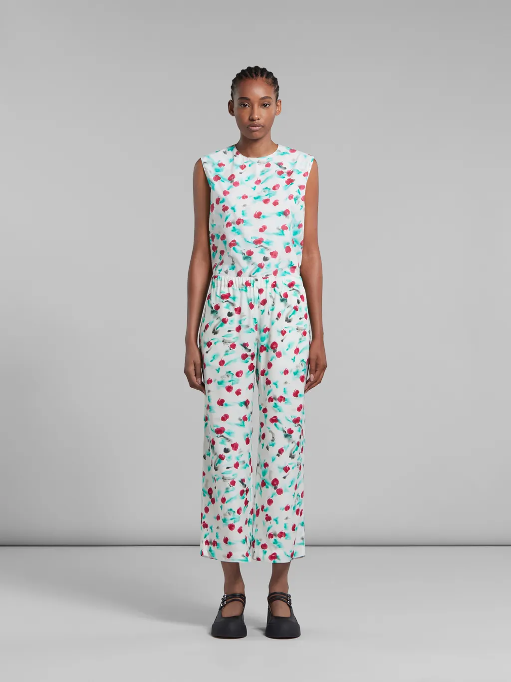 Marni Floral Printed Cropped Satin Trousers