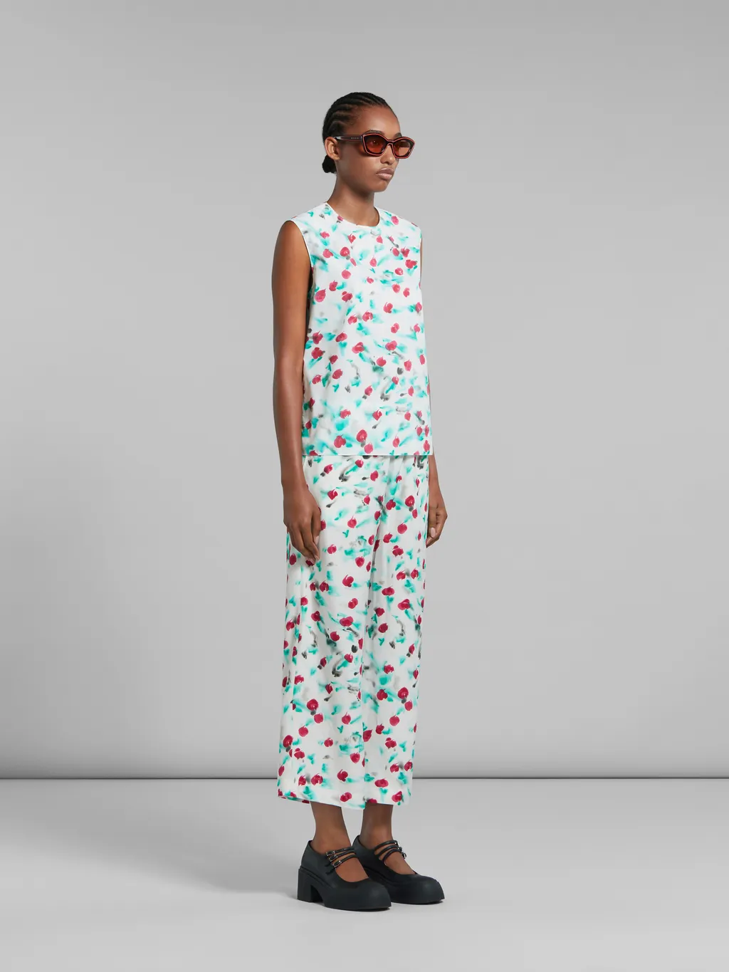 Marni Floral Printed Cropped Satin Trousers