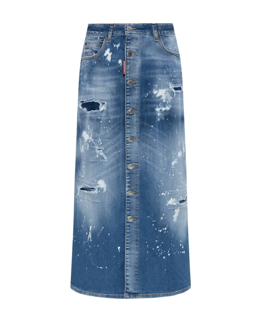 Dsquared2 Distressed Denim Midi Skirt