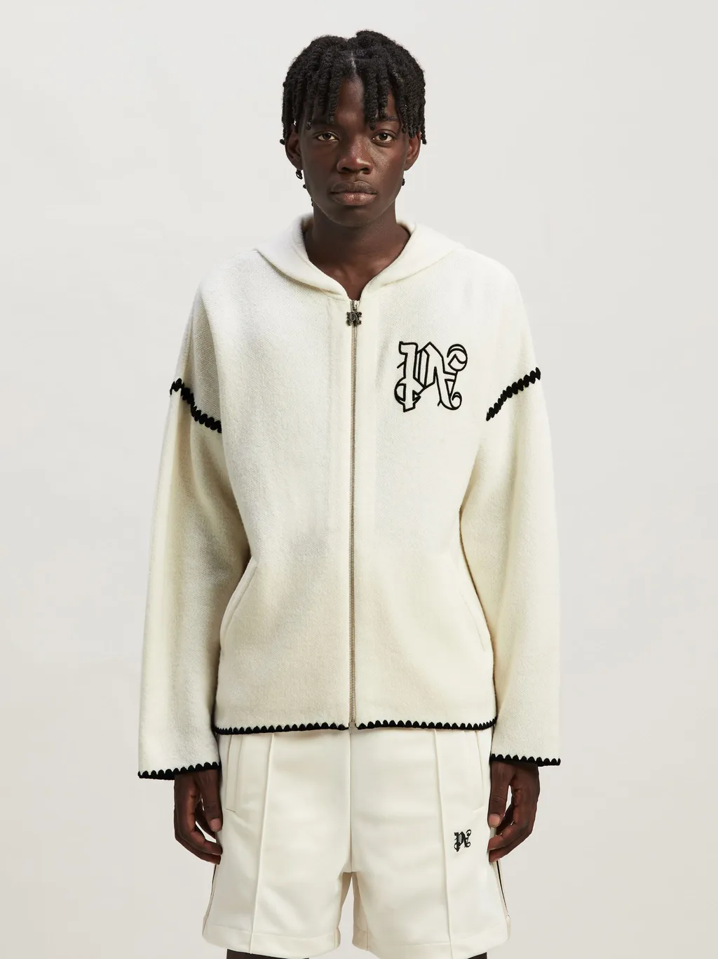 Palm Angels Monogram Embroidered Zipped Knitted Hoodie