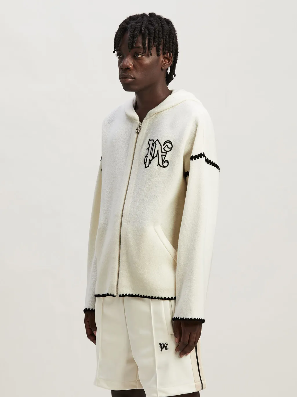 Palm Angels Monogram Embroidered Zipped Knitted Hoodie