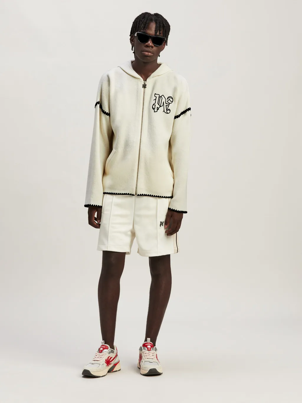Palm Angels Monogram Embroidered Zipped Knitted Hoodie