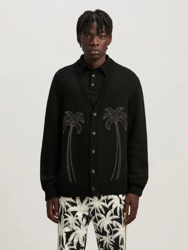 Palm Angels Palm-Stud Embellished V-Neck Cardigan
